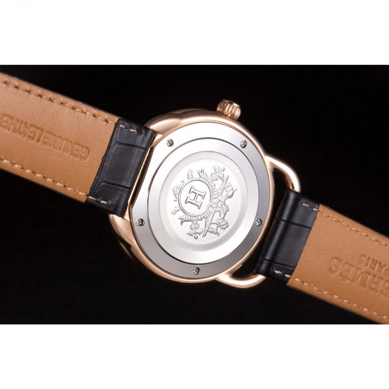 Hermes Classic Croco Leather Strap Black Dial 801405 Replica Watches