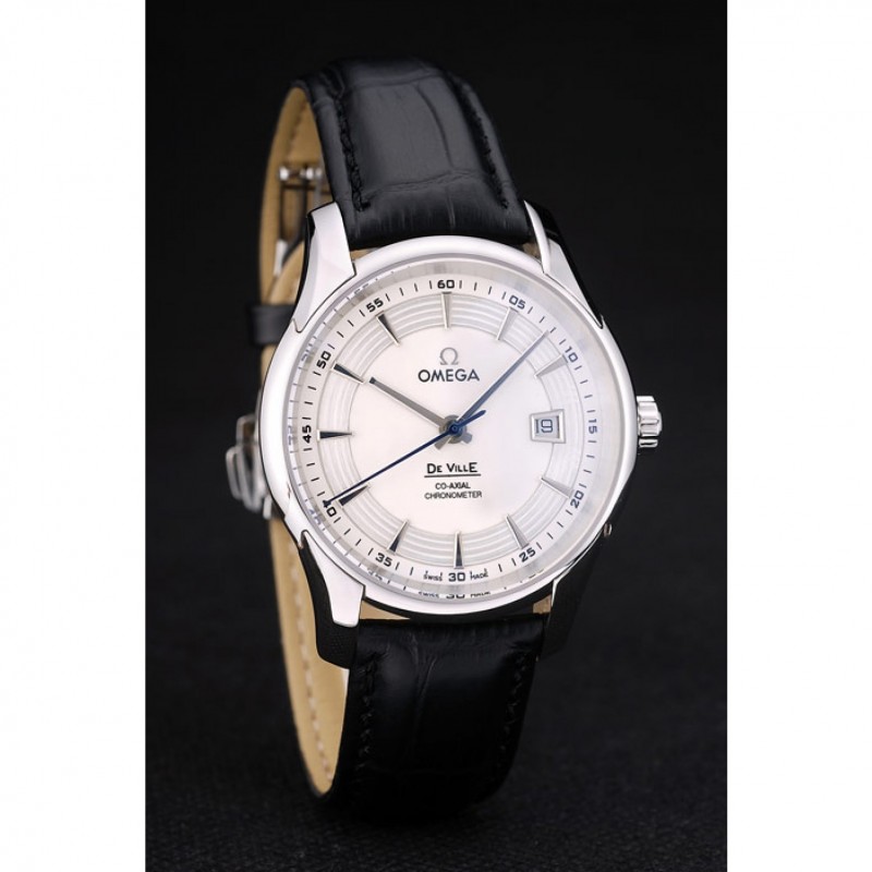 Omega Swiss DeVille Stainless Steel Bezel Black Leather Strap 7618 Replica Watches