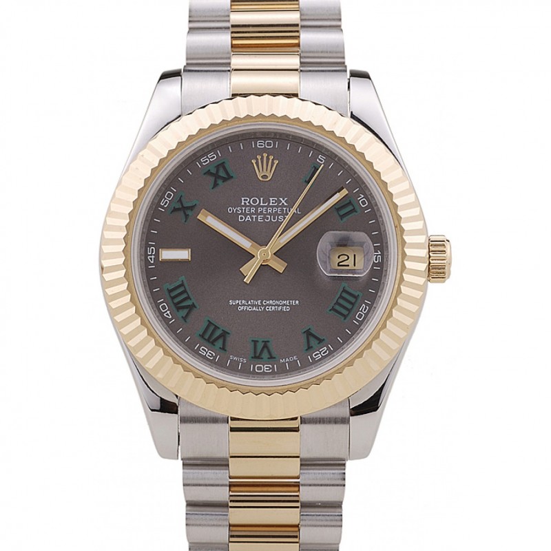Rolex Datejust Grey Dial Gold Ribbed Bezel 7479 Replica Watches