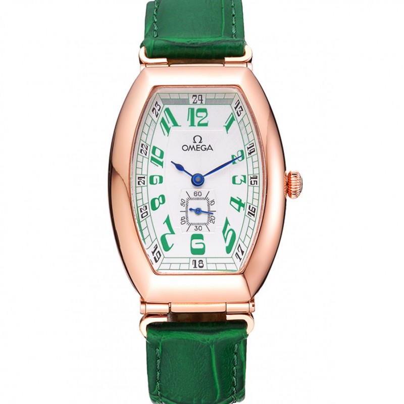 Omega Sochi Petrograd White Dial Gold Case Green Leather Strap 622821 Replica Watches