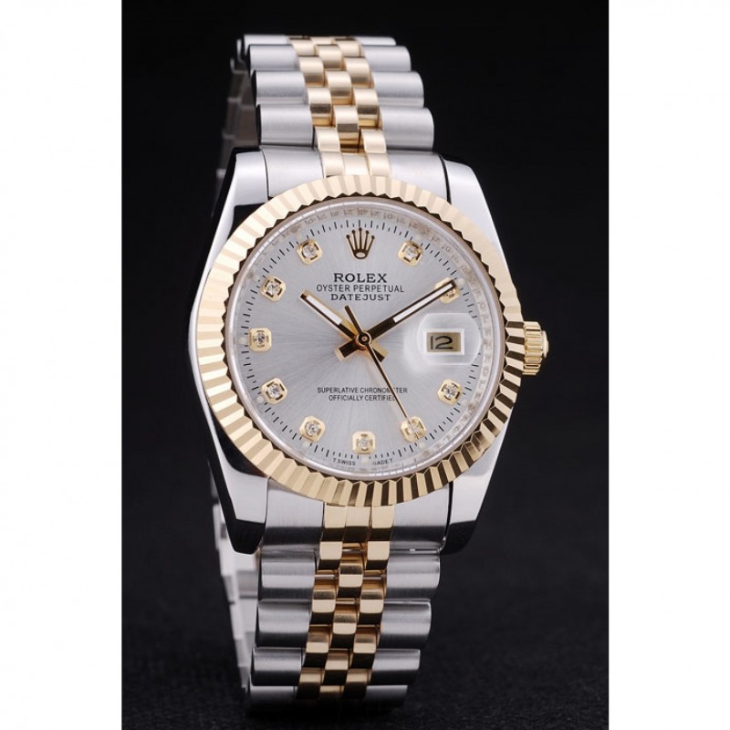Rolex Datejust Silver Dial Diamonds Ribbed Bezel 7454 Replica Watches