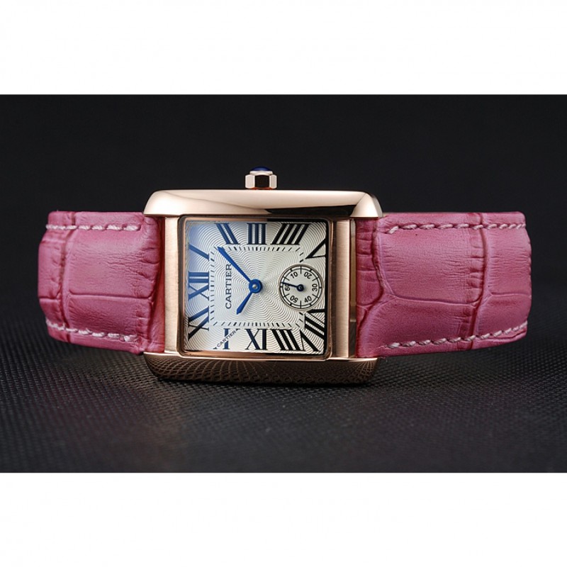 Cartier Tank MC Gold Case White Dial Pink Leather Strap 622176 Replica Watches