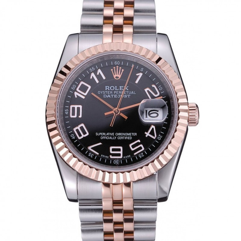 Rolex DateJust Black Dial Stainless Steel and Gold Bracelet 622545 Replica Watches