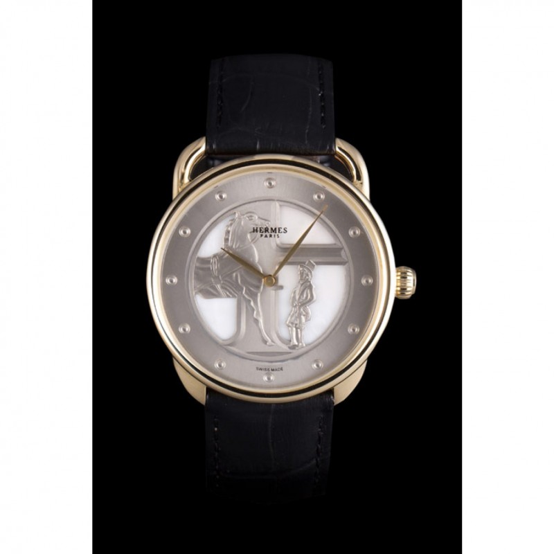 Hermes Classic Croco Leather Strap Silver Dial 801401 Replica Watches